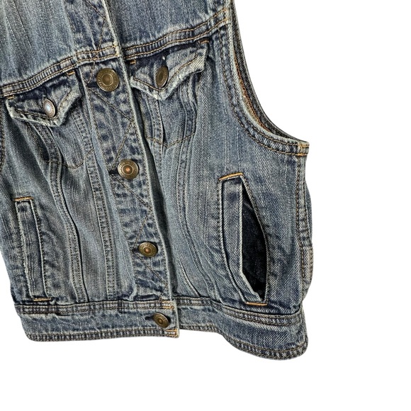 AE American Eagle Women's Blue Denim Jean Vest Size XS Metal Button Up Collar - Picture 3 of 6